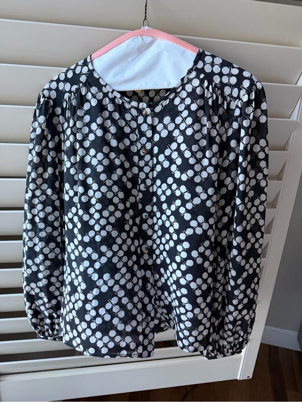 Trina Turk Black and White Polka Dot Button-Down Blouse
